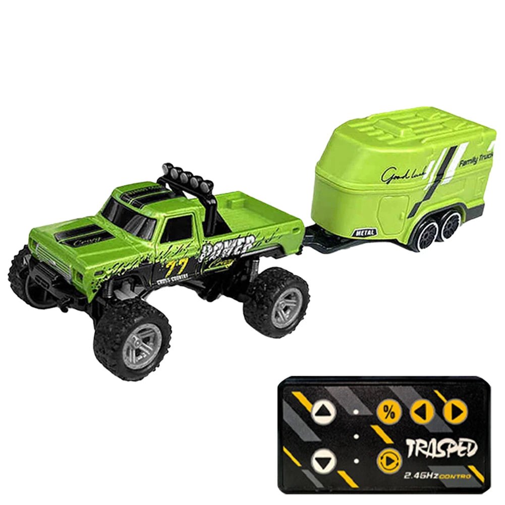 Mini RC Monster Truck 1:64 Off - Road Climbing Car Alloy Model 2.4G Remote Control Adjustable Speed Electric Trailer Children Toys - silverfoxgoods